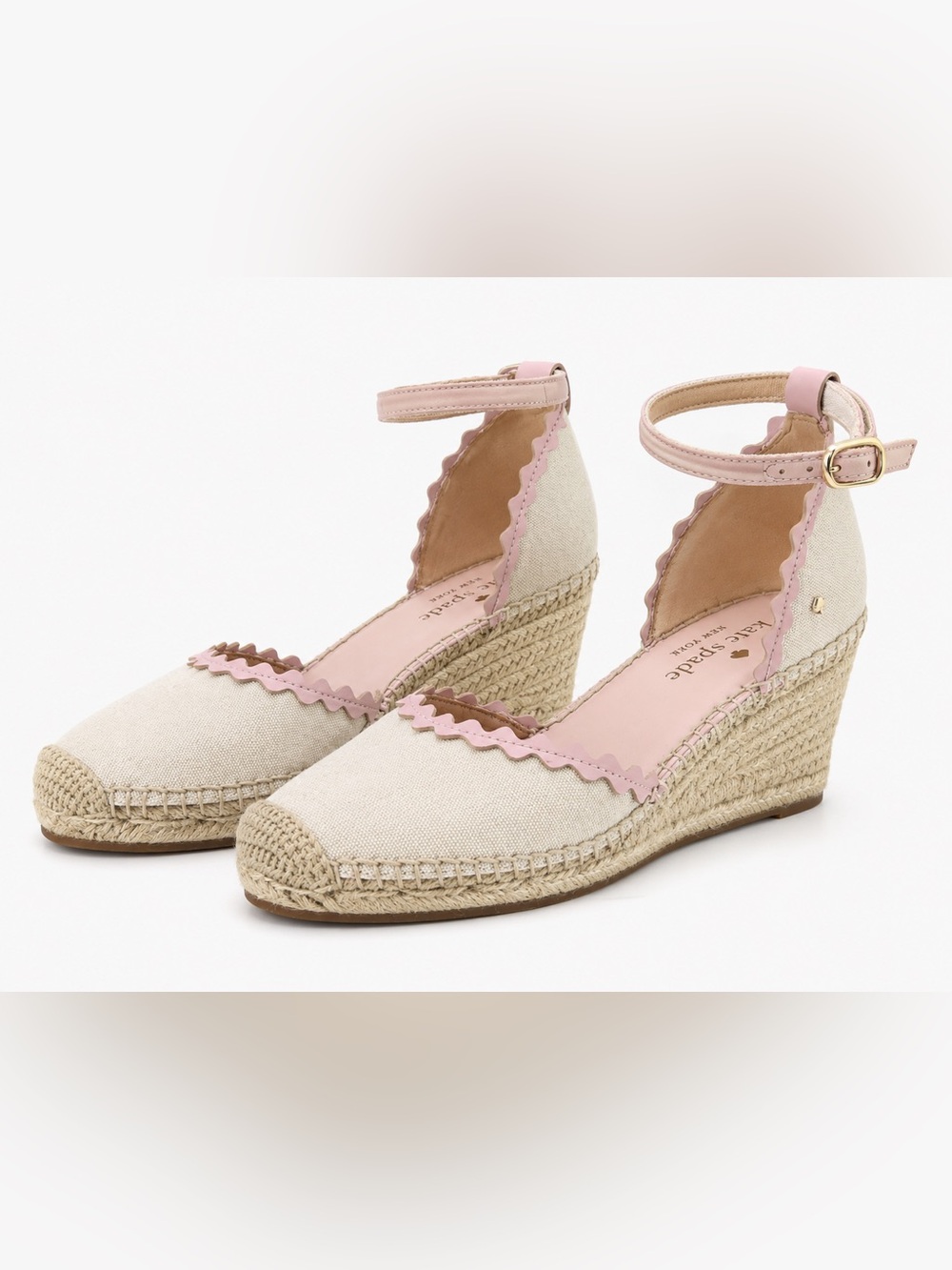 Kate Spade Thea Leather Canvas Espadrille Wedges Size 7 Coquette
